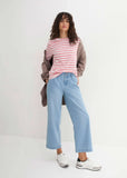 Boat Neck Striped Top Pale Pink White