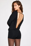 Modal Long Sleeve Backless Romper in Black