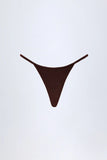 Charm Detail Thong Bikini Bottoms in Dark Chocolate