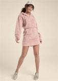 Cozy Sherpa Neck Zip Dress Peach Blush