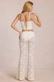 Sheer Lace Mid Rise Flared Trousers in Pearl