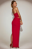 Soft Jersey Bandeau Cut Out Maxi Dress in True Red