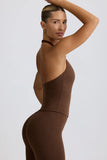 Halterneck Open Back Tank Top in Pecan Marl