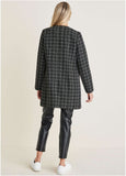 Tweed And Faux Leather Coat Black White