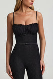 Bow Detail Lace Flared Jumpsuit in Black