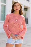 Adele Orange Open Knit Crewneck Sweater