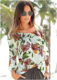 Bell Sleeve Printed Top White Floral Multi