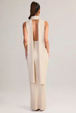 Rib Knit Scarf Detail Halterneck Maxi Dress in Cream