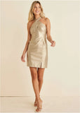 Faux Leather Mini Dress Gold Metallic