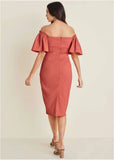 Fluted Satin Midi Dress Burnt Orange