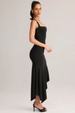 Modal Low Rise Asymmetric Midaxi Skirt in Black