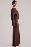 Long Sleeve Draped Maxi Dress in Chocolate Brown