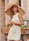 Linen Cutout Mini Dress Cream