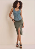Denim Button Front Top Light Wash