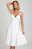 Bow Detail A Line Midi Dress in White
