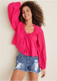 Tassel Long Sleeve Top Dark Pink