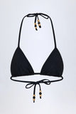 Charm Detail Triangle Bikini Top in Black