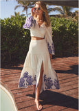 Printed Linen Two Piece Set Purple Paisley Border