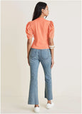 Eyelet Puff Sleeve Top Burnt Coral