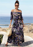 Off The Shoulder Maxi Dress Purple Multi