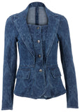 Lace Print Denim Blazer Medium Wash