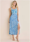 Contrast High Slit Maxi Blue Allover Spring Paisley