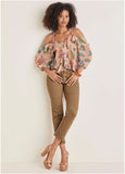 Chiffon Cold Shoulder Top Allover Needlework Floral