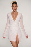 Embellished Wrap Over A Line Mini Dress in Ivory
