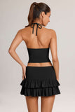 Modal Ruffle Mid Rise Mini Skort in Black