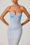 Embellished Sweetheart Neck Fishtail Gown in Sky Blue