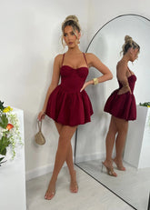 Time Waits Puffball Mini Dress Wine