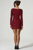 Embellished Sweetheart Neck Mini Dress in Red