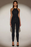 Embellished Jersey Halterneck Jumpsuit in Black