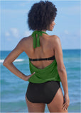 Cowl Neck Twofer One Piece Everglades Green Black