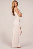 Corseted Thigh High Split Maxi Dress in Pearl