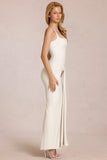 Square Neck Tie Gather Maxi Dress in Pearl