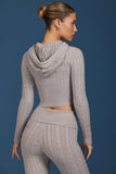 Cable Knit Zip Up Hoodie in Grey Marl