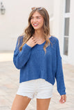 Mckenzie Blue Open Knit V Neck Sweater