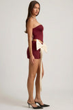 Satin Bow Detail Low Rise Mini Skirt in Wine Red