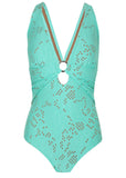 Lace Criss Cross One Piece Light Teal