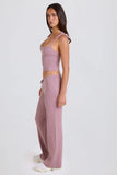 Ribbed Knit Wide Leg Joggers in Mauve