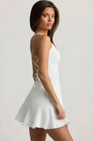 Drop Waist Lace Up Mini Dress in White