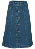 Wavy Denim Midi Skirt Medium Wash