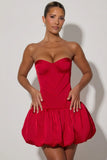 Cut Out Bubble Hem Corset Mini Dress in Red