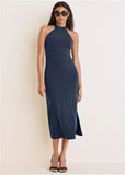 High Neck Midi Dress Navy