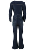 Zip Front Denim Jumpsuit Dark Wash