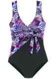 Tie Front One Piece Violet Mixed Animal