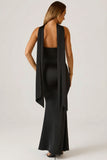 Scarf Detail Strapless Gown in Black