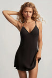 Open Back A Line Mini Dress in Black