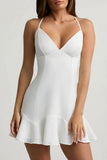 Drop Waist Lace Up Mini Dress in White